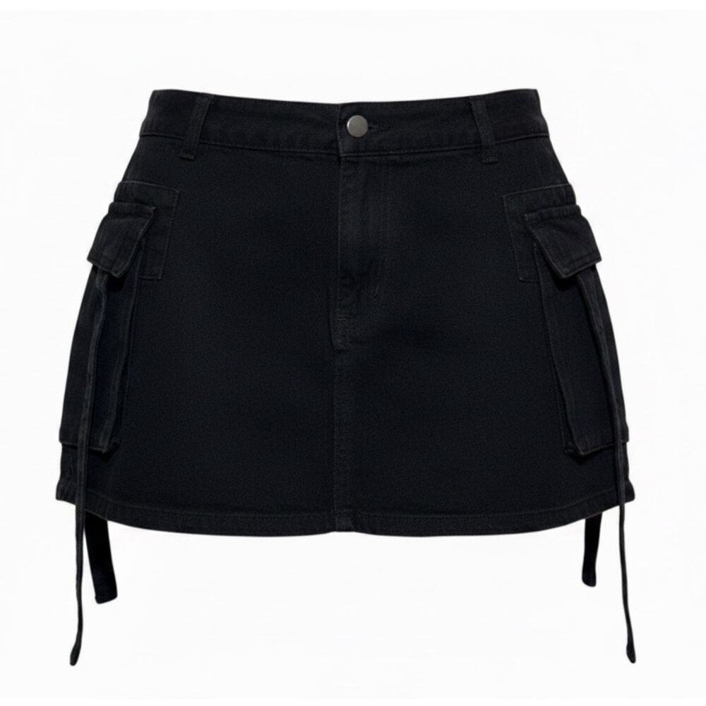 Unbranded Size XL Black Denim Cargo Mini Skirt Pockets Streetwear